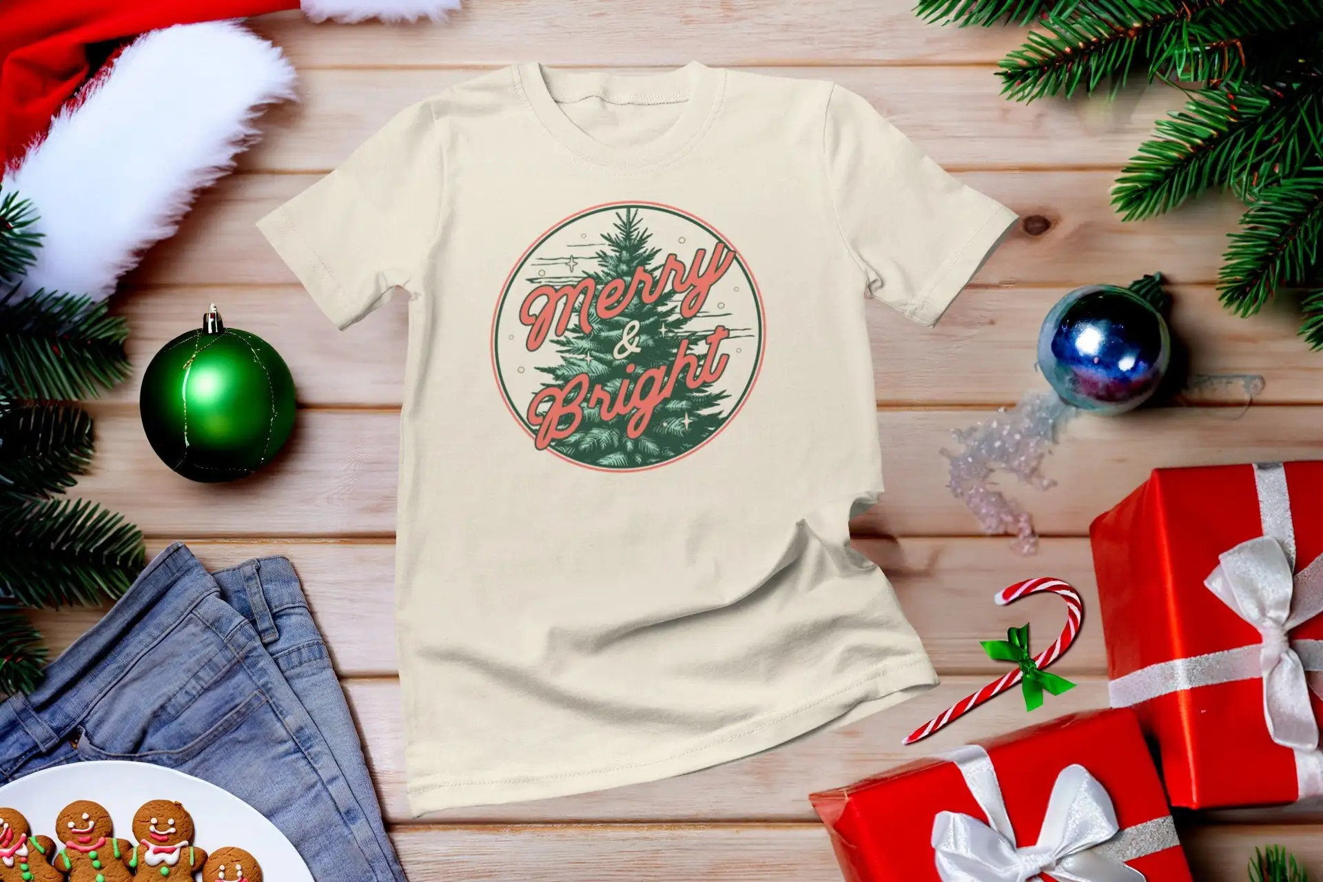 Family Tree Print - Mutlu ve Parlak Tişört Aile Noel