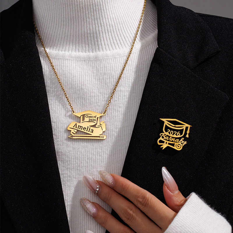 Name Necklace Custom - Auxauxme Özel İsim Mezuniyet Kolye Broş