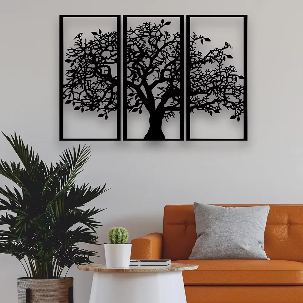 Family Tree Print - 3 Adet Aile Ağacı Metal Duvar