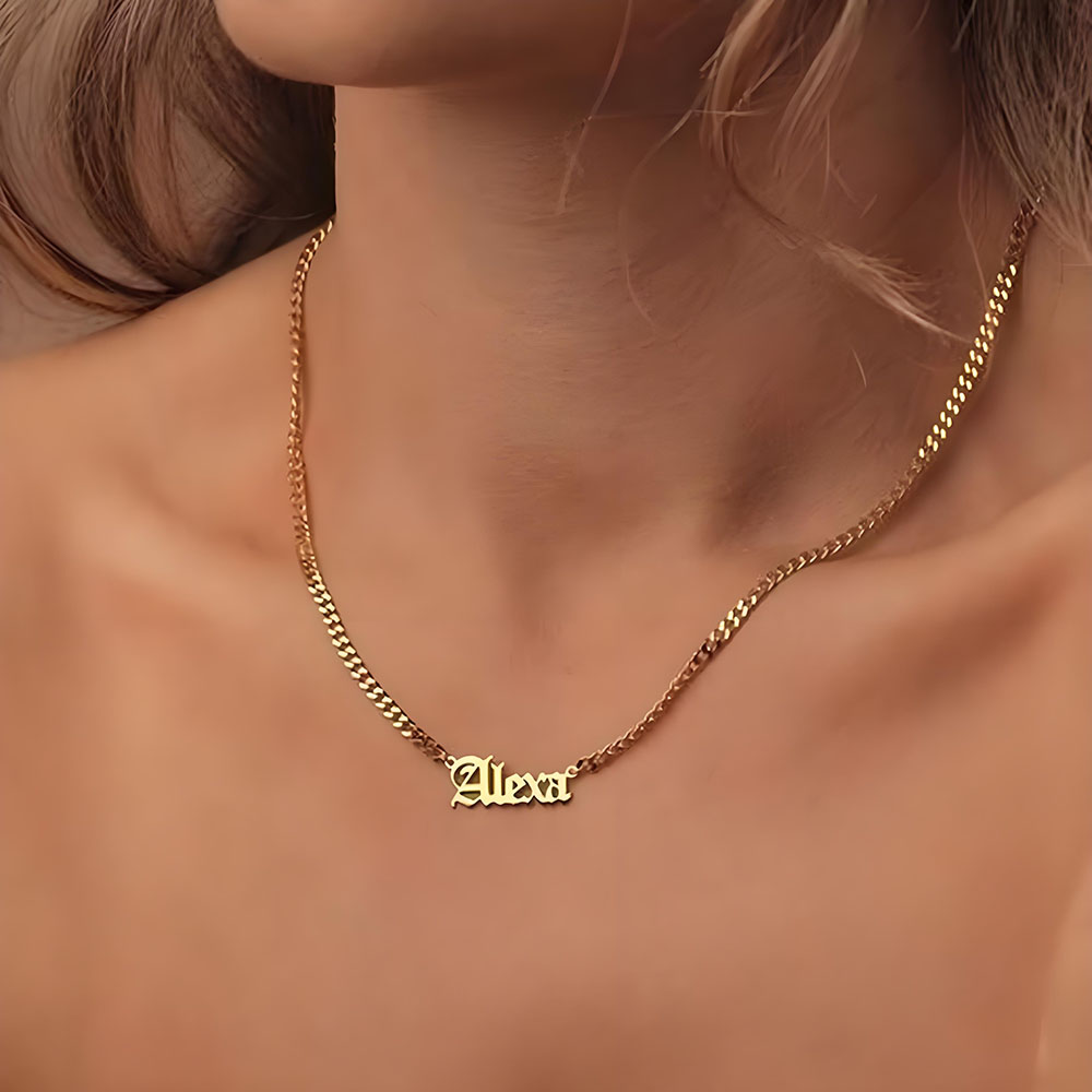 Gotik Yazılı Özel İsimli Küba  - Name Necklace Custom incelemesi ve fiyatı